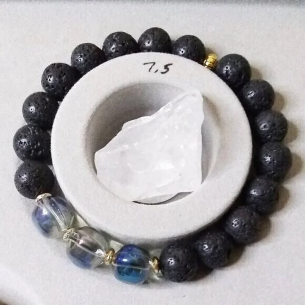 C.H.U.N.K.Y. MONKEY! Iridescent Shimmering Glass + Lava Rock Beaded Bracelet